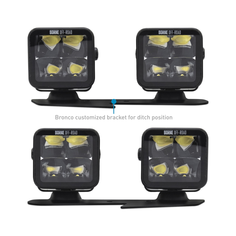 Ford Bronco Light Pods - Ditch - Borne Off-Road - 3x3 Spot Beam, 4-Piece - `21-`27